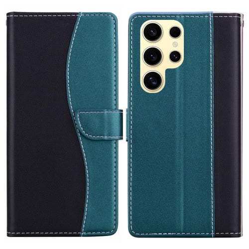 Funda de cuero bicolor con relieve para Samsung Galaxy S24 Ultra 5G (negro y verde)