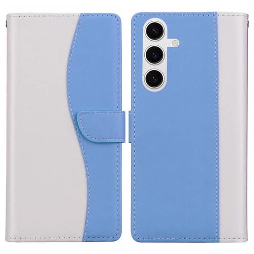 Funda de cuero bicolor con relieve para Samsung Galaxy S24 5G (blanco y azul)