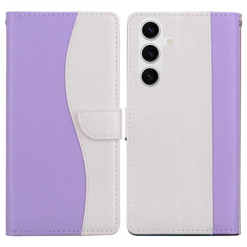 Funda de cuero bicolor con relieve para Samsung Galaxy S24 5G (morado y blanco)