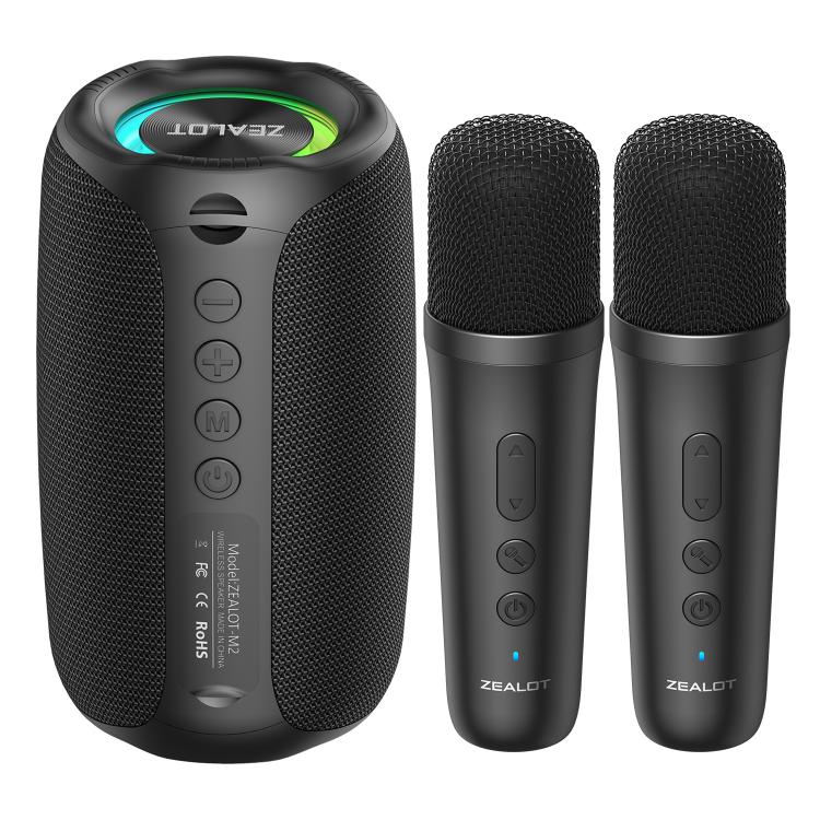 Altavoz Bluetooth portátil Zealot M2 de 8 W con RGB para exteriores. Incluye 2 micrófonos (negro).