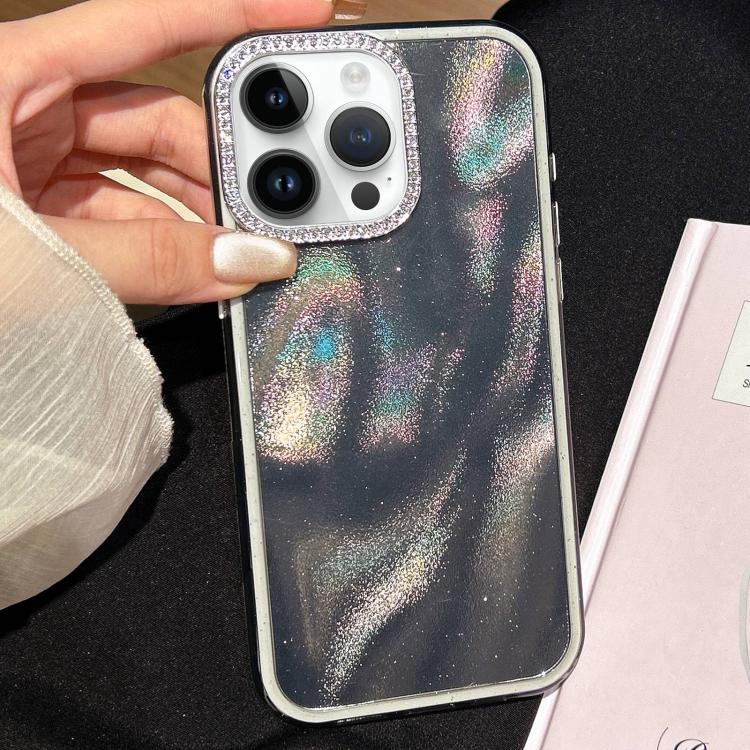 Funda 3 en 1 con diseño de arena movediza y marco de diamante para iPhone 15 Pro Max (negra)