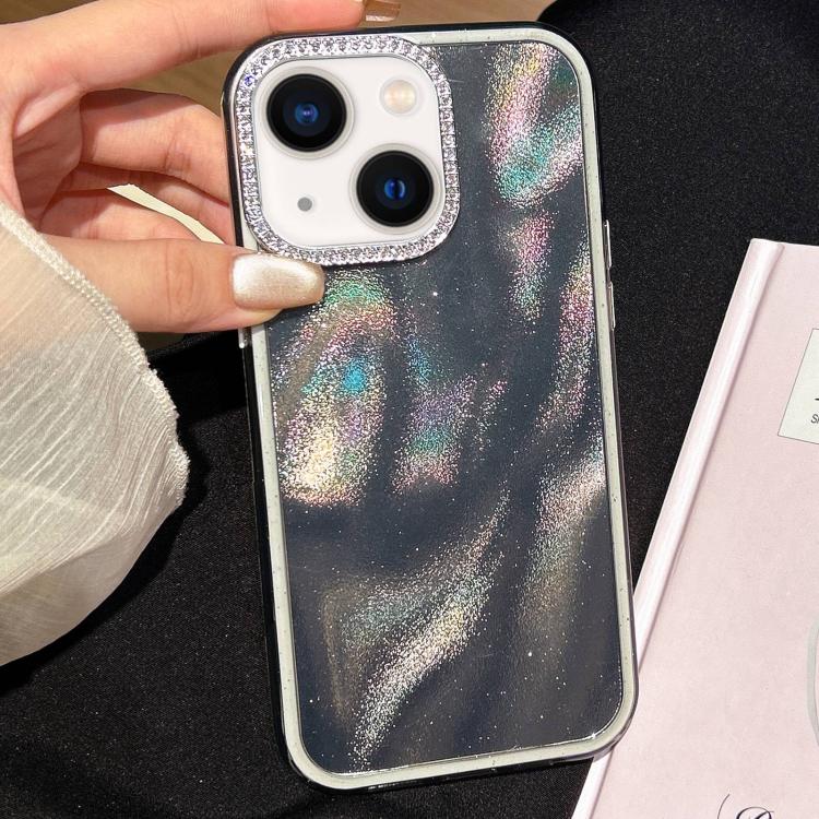 Funda 3 en 1 con diseño de arena movediza y marco de diamante para iPhone 14 (negra)