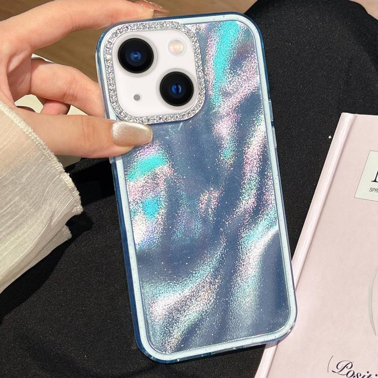 Funda 3 en 1 con diseño de arena movediza y marco de diamante para iPhone 13 (azul)