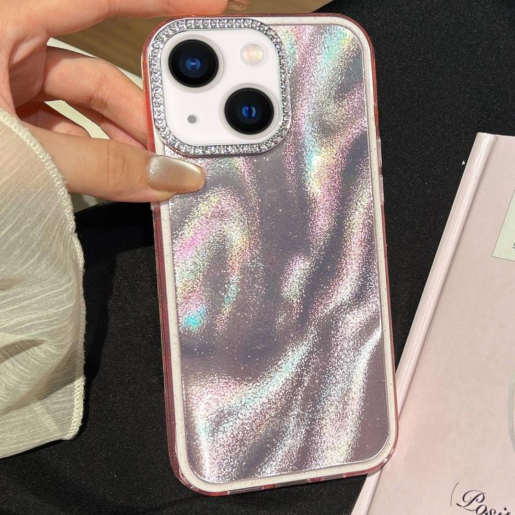 Funda 3 en 1 con diseño de arena movediza y marco de diamante para iPhone 13 (rosa)