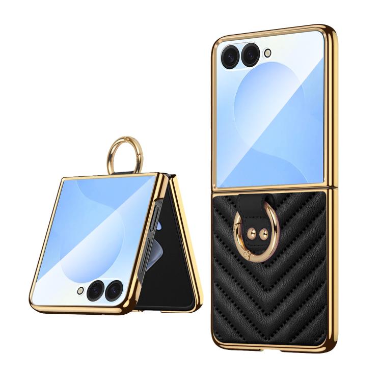 Funda de cuero con anillo metálico VIETAO Dream Series para Samsung Galaxy Z Flip7 (negra)