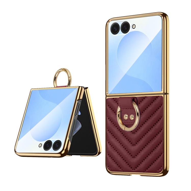 Funda de cuero con anillo metálico VIETAO Dream Series para Samsung Galaxy Z Flip7 (roja)