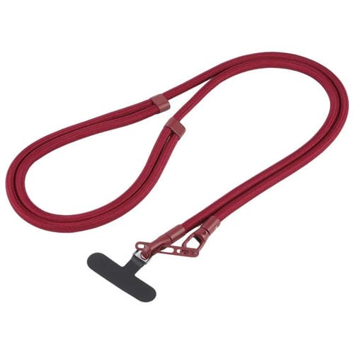 Cordón ajustable para teléfono móvil cruzado de poliéster de 7 mm, color sólido, con hebilla de doble cara (rojo vino)