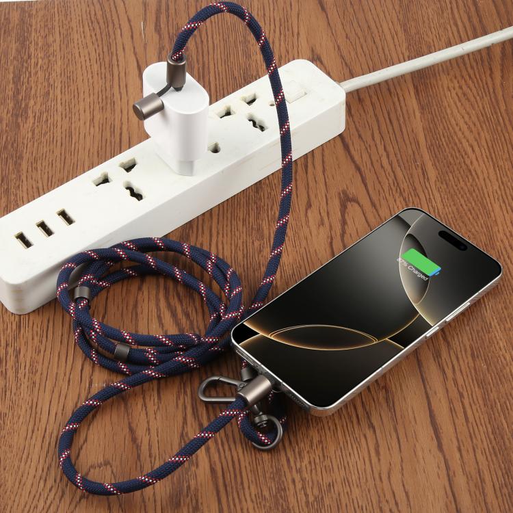Type-C to Type-C Data Charging Cable Crossbody Phone Long Lanyard(Dark Blue)