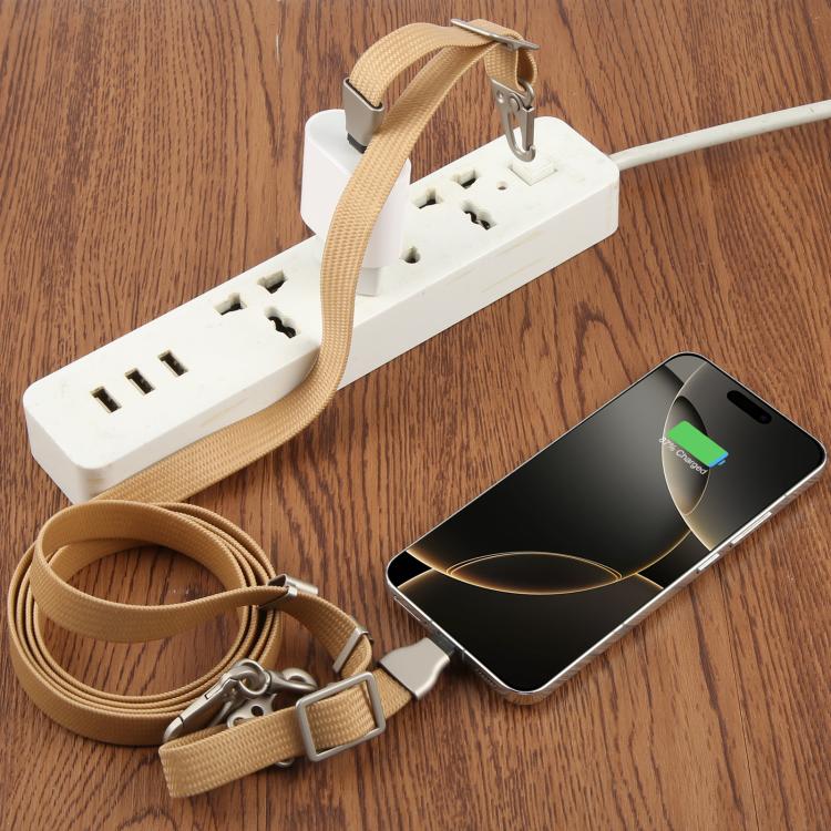 Type-C to Type-C Data Charging Cable Crossbody Phone Long Flat Lanyard(Army Green)