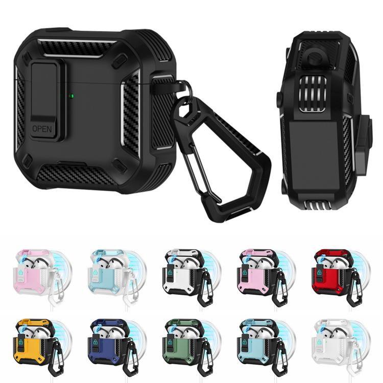 Estuche magnético MagSafe de dos colores para AirPods 4 con soporte y cierre de seguridad (negro y blanco)