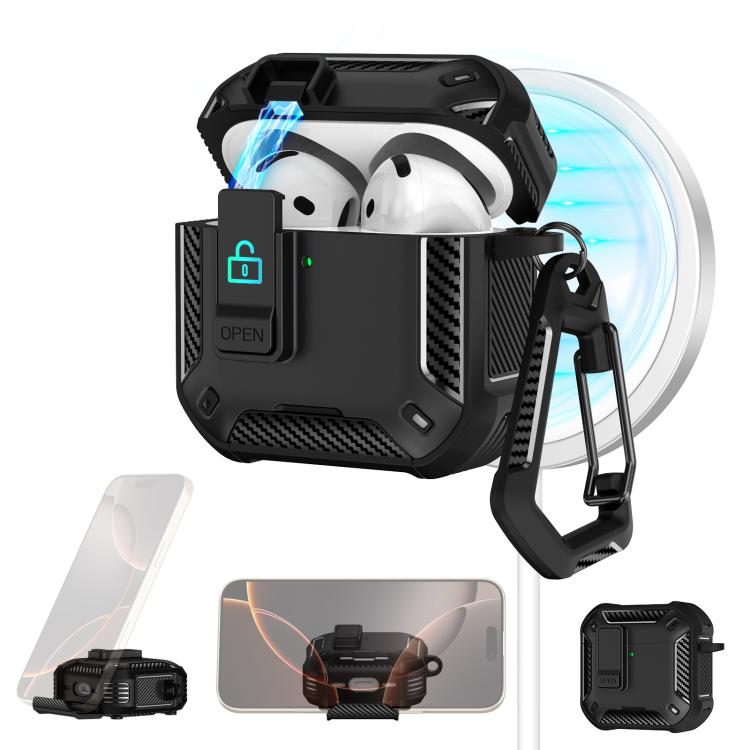 For AirPods Pro 2 Two Color MagSafe Magnetic Earphone Case with Holder & Security Lock(Black)