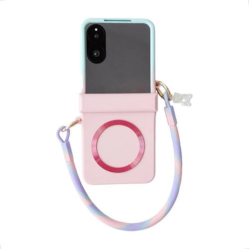 Funda de TPU MagSafe con hebilla lateral integrada y pulsera para Xiaomi Mix Flip 2 (azul y rosa)