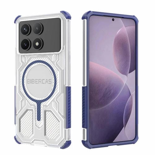 Funda BIBERCAS transparente con diseño de bolsa de aire MagSafe para Redmi K70 (azul)
