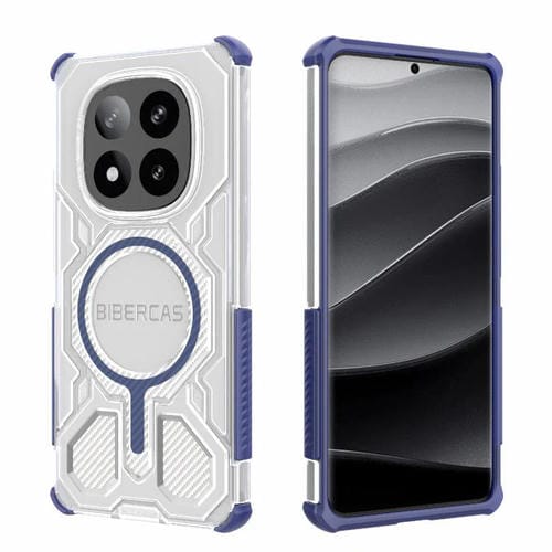 Funda BIBERCAS transparente con protección MagSafe Airbag para Redmi Note 14 Pro+ 5G (azul)
