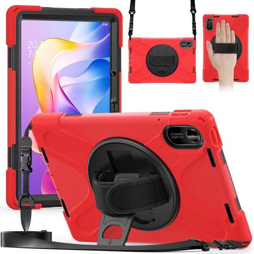 Funda híbrida de silicona con soporte giratorio para tableta Xiaomi Redmi Pad 2 11 2025 y correa para el hombro (roja)