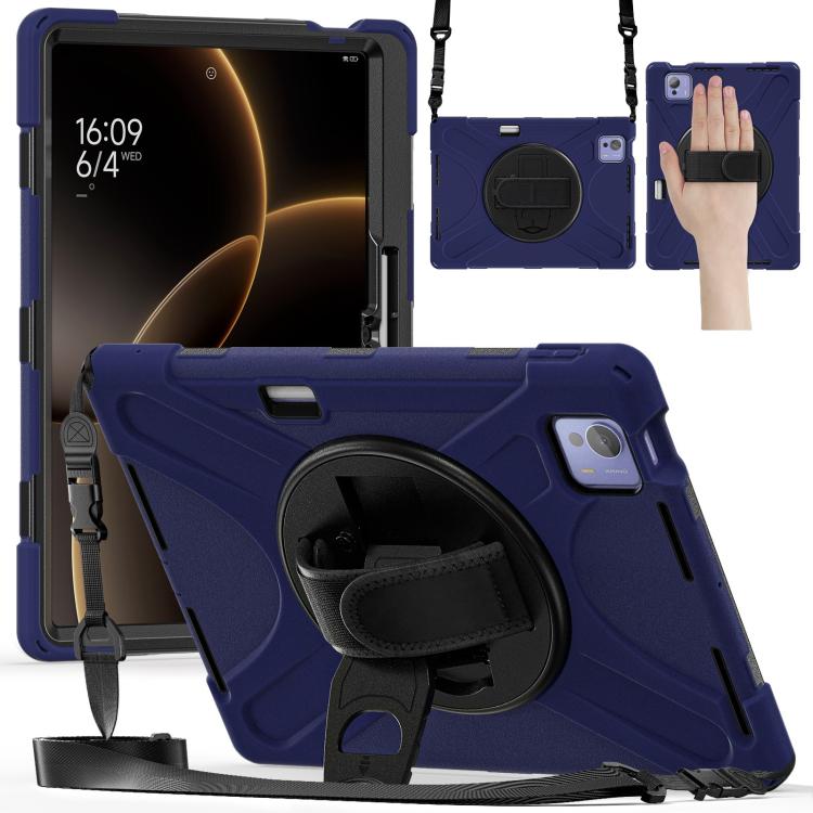 Funda híbrida de silicona para tableta Xiaomi Pad 7 Ultra con soporte giratorio y correa para el hombro (azul marino)