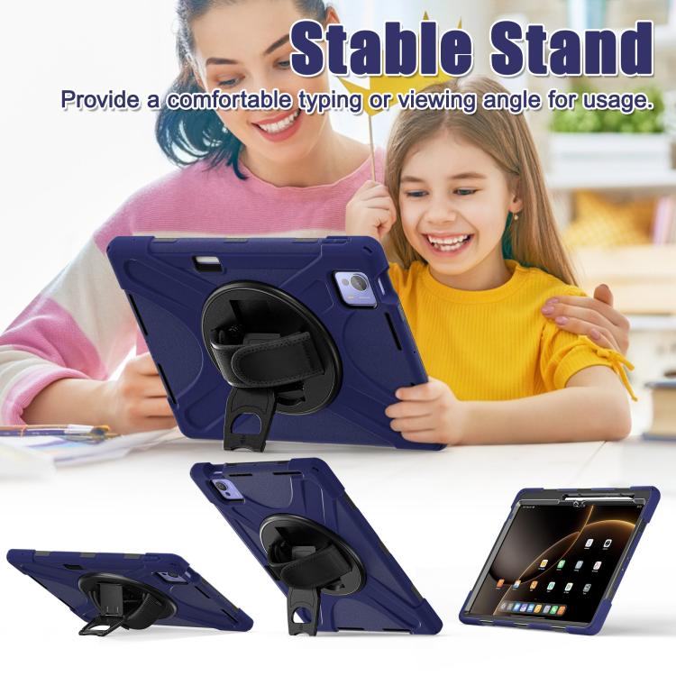 Funda híbrida de silicona para tableta Xiaomi Pad 7 Ultra con soporte giratorio y correa para el hombro (azul marino)