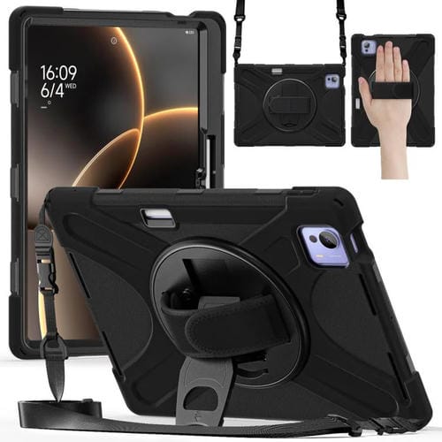 Funda híbrida de silicona con soporte giratorio para tableta Xiaomi Pad 7 Ultra y correa para el hombro (negra)