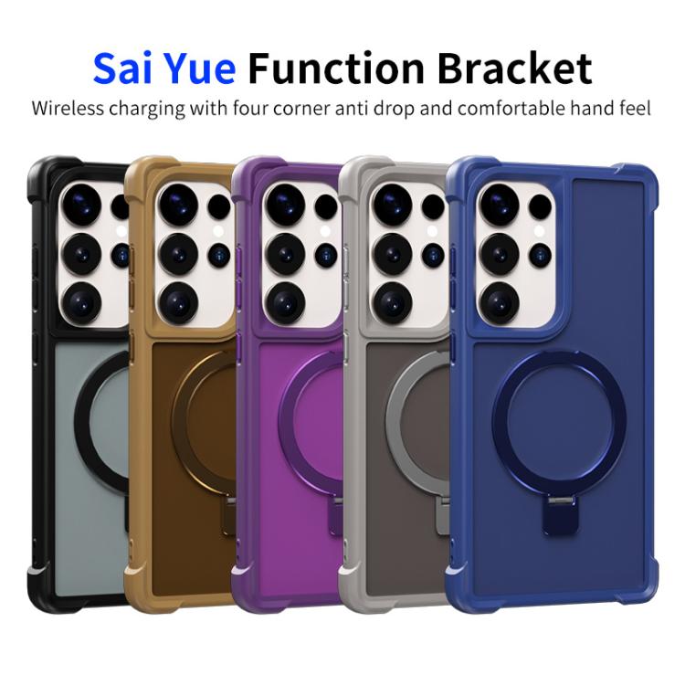 Funda para Samsung Galaxy S25 Ultra 5G con soporte MagSafe de cuatro esquinas a prueba de golpes (morado)
