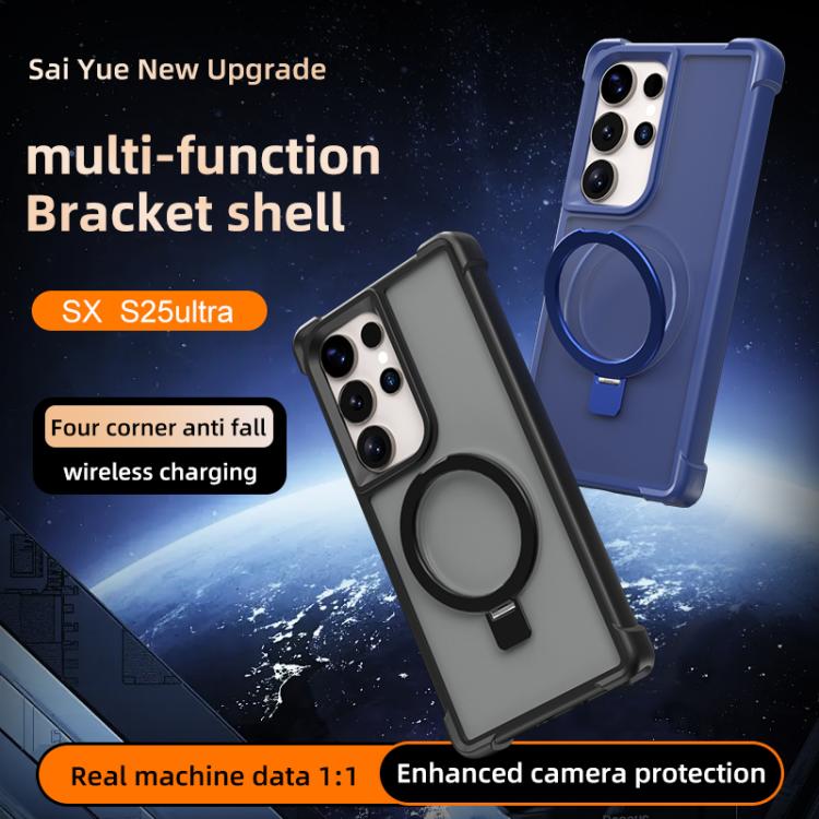 Funda para Samsung Galaxy S24 Ultra 5G con soporte MagSafe de cuatro esquinas a prueba de golpes (negra)