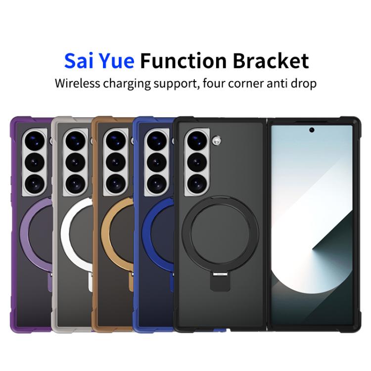 Funda para Samsung Galaxy Z Fold4 con soporte MagSafe de cuatro esquinas a prueba de golpes (negro)