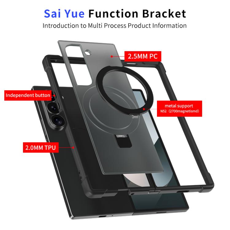 Funda para Samsung Galaxy Z Fold5 con soporte MagSafe de cuatro esquinas a prueba de golpes (morado)