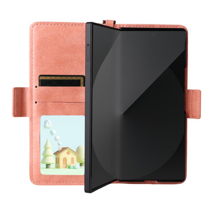 Funda de piel de vacuno cruzada con ranuras para múltiples tarjetas para Samsung Galaxy Z Fold2 5G (rosa)
