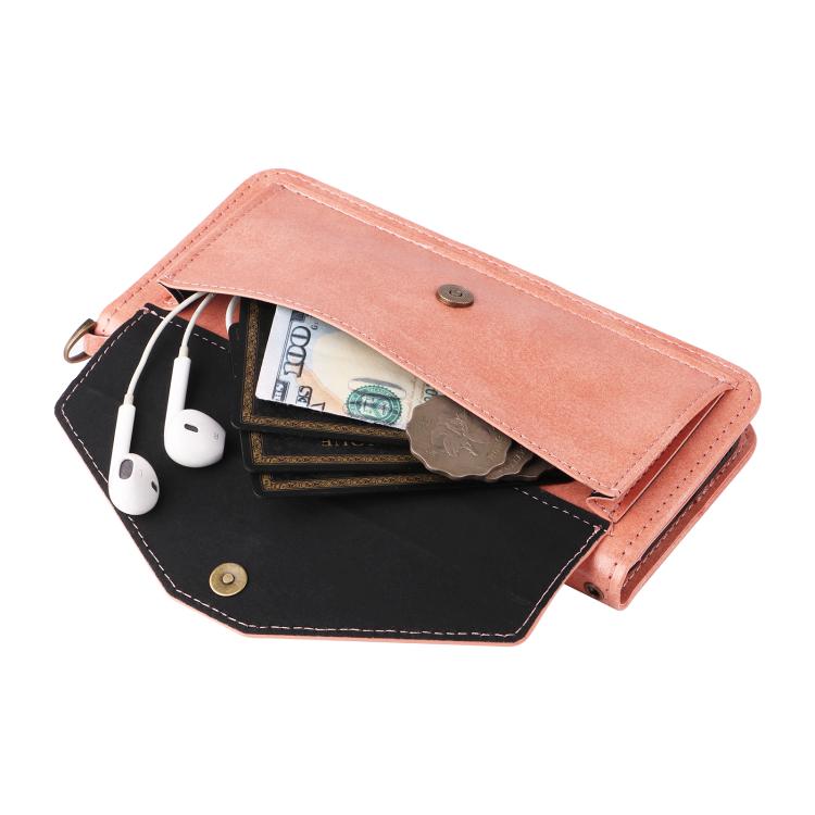 Funda de piel de vacuno cruzada con ranuras para múltiples tarjetas para Samsung Galaxy Z Fold2 5G (rosa)