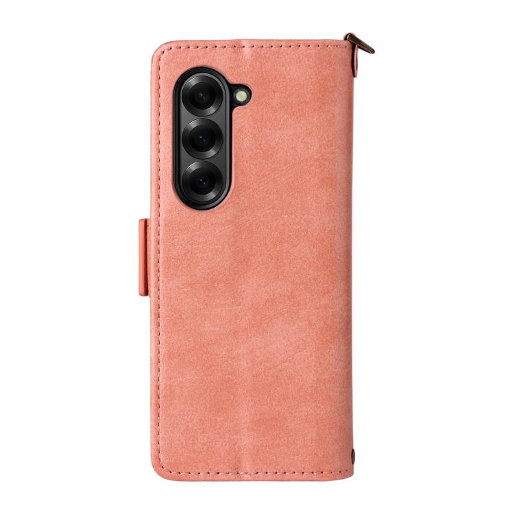 Funda de piel de vacuno cruzada con ranuras para múltiples tarjetas para Samsung Galaxy Z Fold4 5G (rosa)