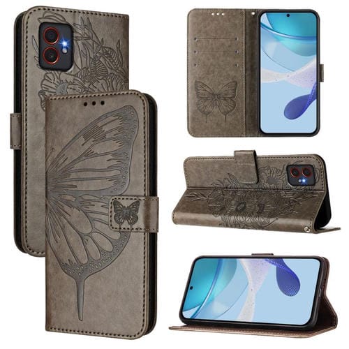 Funda de piel con diseño de mariposa en relieve para Samsung Galaxy XCover7 Pro (gris)
