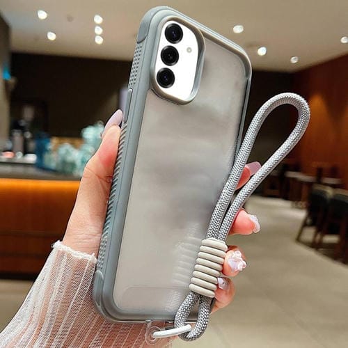 Funda de acrílico TPU transparente con borde liso y correa para la muñeca para Samsung Galaxy S25/S24 5G (gris)