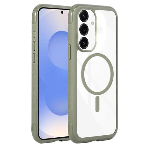 Funda magnética MagSafe transparente con borde liso para Samsung Galaxy S25/S24 5G (verde militar)