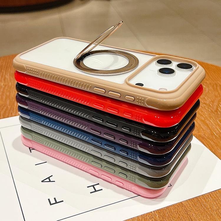 Funda MagSafe para Samsung Galaxy S25/S24 5G con borde transparente y rotación (marrón)