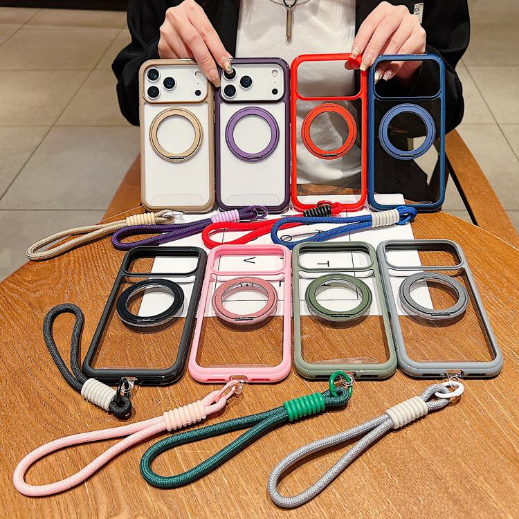 Funda MagSafe para Samsung Galaxy S25 Ultra / S24 Ultra 5G con borde transparente, rotación y correa de muñeca (morado oscuro)