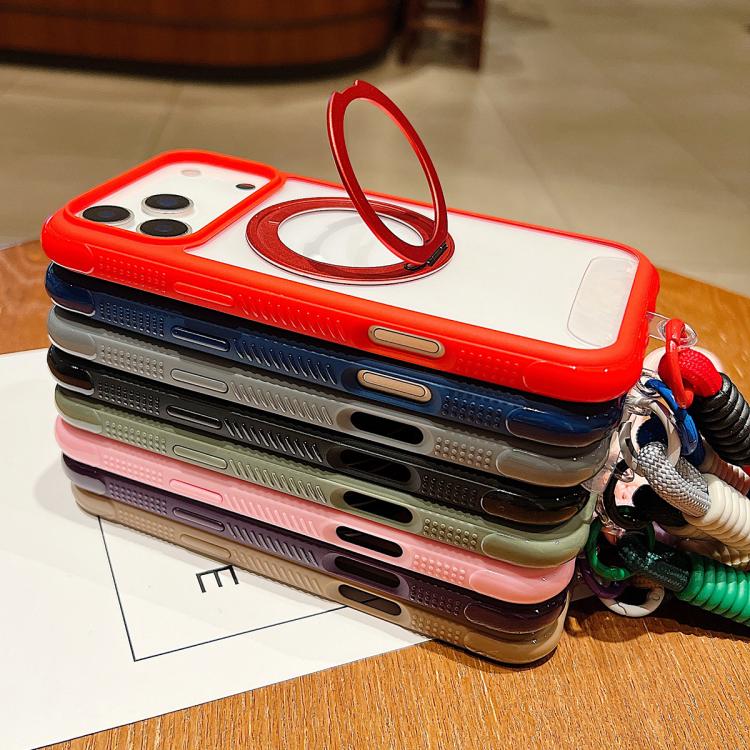 Funda MagSafe para Samsung Galaxy S25+ / S24+ 5G con borde transparente, rotación y correa de muñeca (gris)
