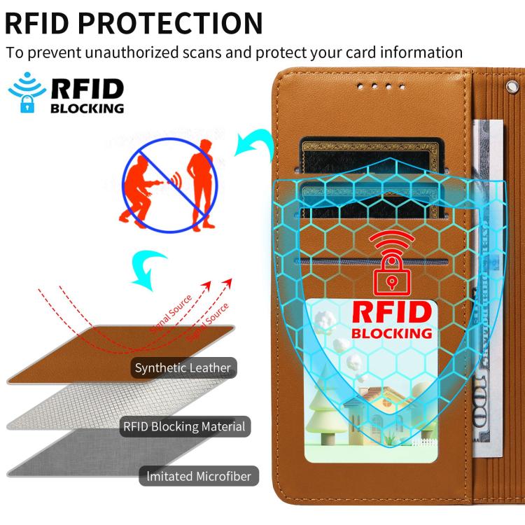 Funda de cuero tipo billetera con bloqueo RFID y diseño de corazón de perro en relieve para Samsung Galaxy A35 5G (marrón)