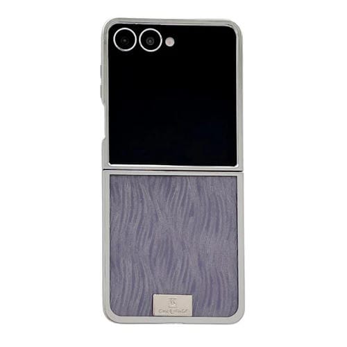 Funda para Samsung Galaxy Z Flip6 con marco chapado, placa de identificación de papel brillante, cobertura total (morado ondulado)