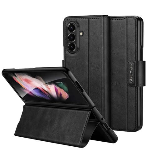Funda de cuero con tapa magnética y cierre magnético SULADA para Samsung Galaxy Z Fold7 5G (negra)