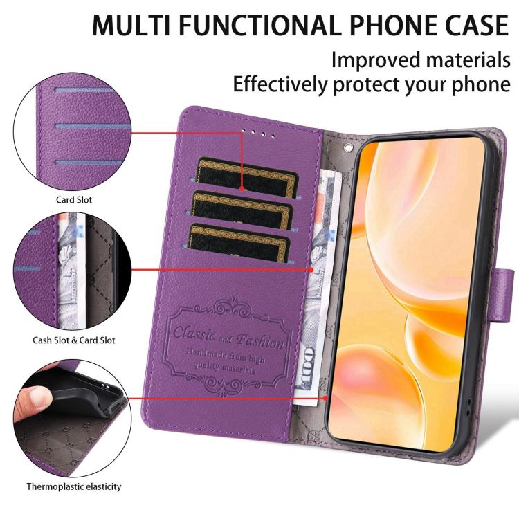 Funda de cuero tipo billetera con bloqueo RFID para Samsung Galaxy A04e 4G/F04, con textura Litchi y capacidad para 3 tarjetas (morado)
