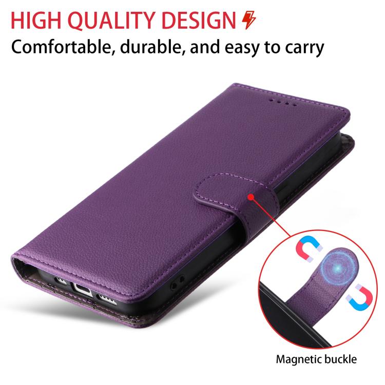 Funda de cuero tipo billetera con bloqueo RFID para Samsung Galaxy A04e 4G/F04, con textura Litchi y capacidad para 3 tarjetas (morado)