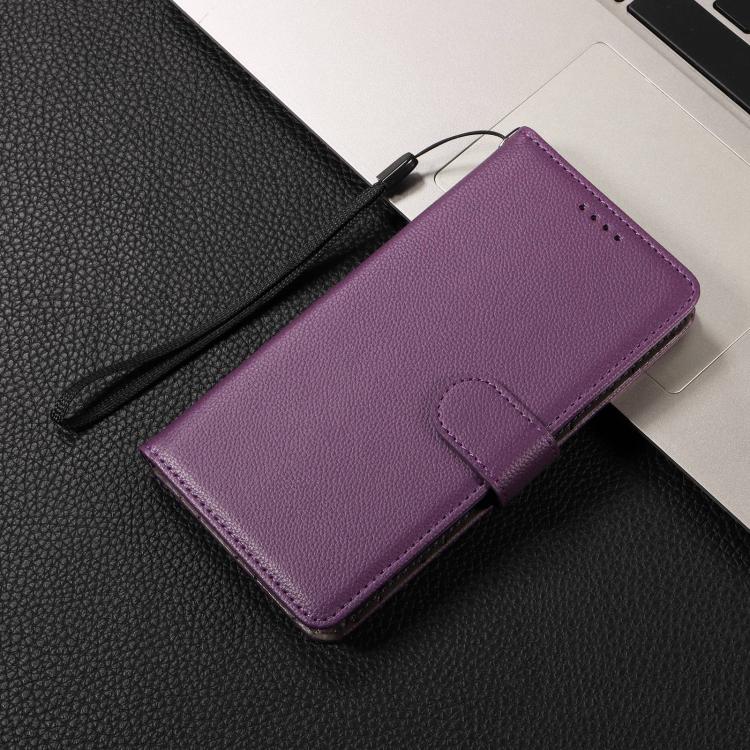 Funda de cuero tipo billetera con bloqueo RFID para Samsung Galaxy A04e 4G/F04, con textura Litchi y capacidad para 3 tarjetas (morado)