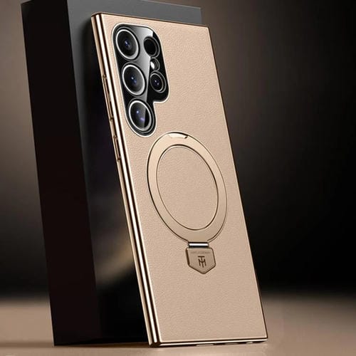 Funda de cuero lisa con soporte MagSafe para Samsung Galaxy S23 Ultra 5G (dorada)