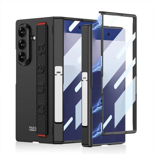Funda plegable con bisagras magnéticas integradas GKK para Samsung Galaxy Z Fold7 5G con soporte lateral (fibra de carbono)
