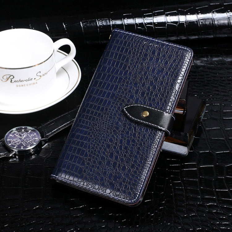 Funda de cuero con tapa horizontal con textura de cocodrilo idewei para Google Pixel 5 con soporte, ranuras para tarjetas y billetera (azul oscuro)