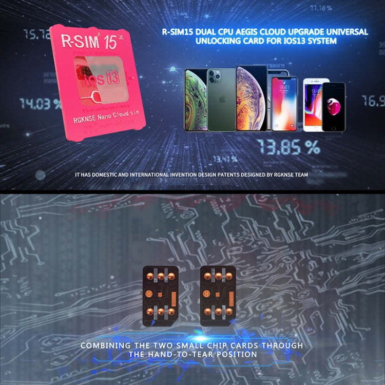 Tarjeta de Desbloqueo R-Sim 15 Dual CPU Aegis Cloud Versión Mejorada para iPhone 11 Pro Max, 11 Pro, 11, X, Xs, 8 y 8 Plus