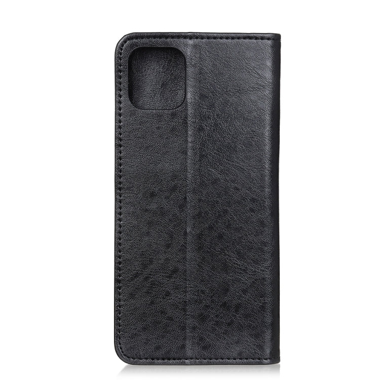 Funda de Cuero para iPhone 11 con Tapa Horizontal Textura Caballo Loco Magnético Soporte y Ranuras para Tarjetas y Billetera (Negro)