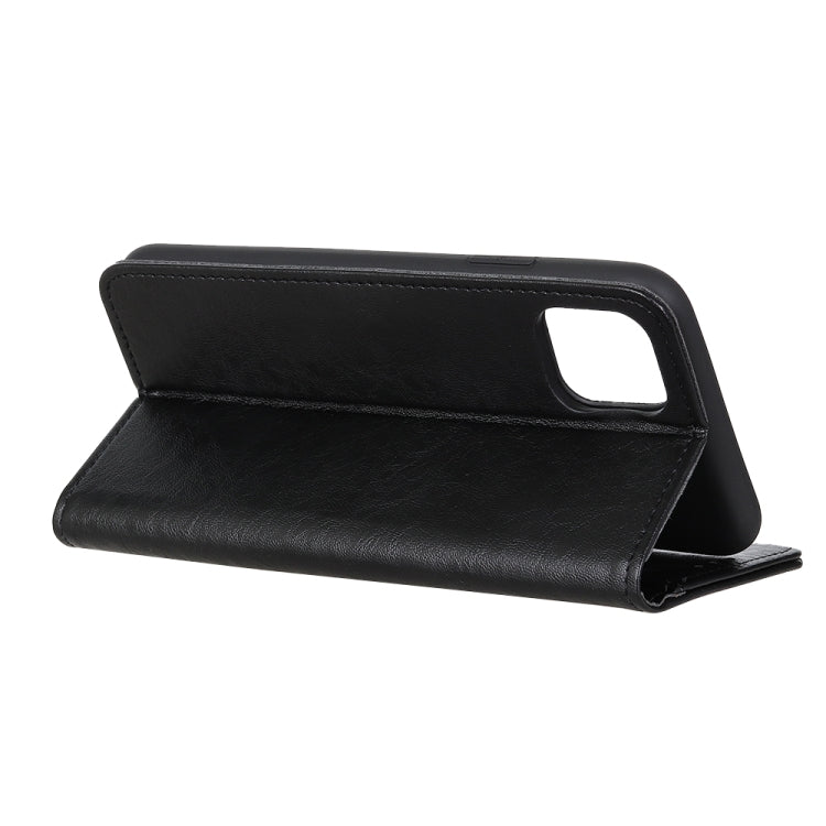 Funda de Cuero para iPhone 11 con Tapa Horizontal Textura Caballo Loco Magnético Soporte y Ranuras para Tarjetas y Billetera (Negro)