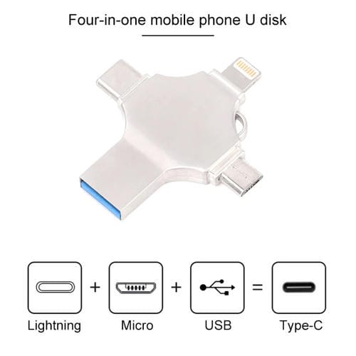 Disco Flash Cross 64GB 4 en 1 8 Pin + Micro USB + USB-C + USB 3.0 (Plata)