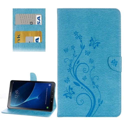 Para Galaxy Tab A 10.1 (2016) / P580 Butterflies Love Flowers Estuche de cuero con tapa horizontal en relieve con soporte, ranuras para tarjetas y billetera (azul)