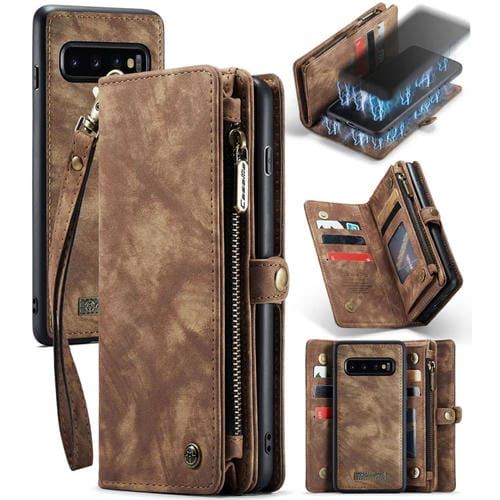 Para Samsung Galaxy S10+ CaseMe-008 Funda de cuero con tapa multifuncional desmontable para teléfono (marrón)